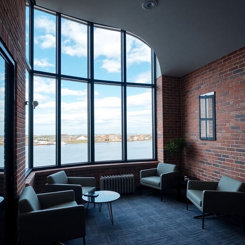 Interieur van een discreet Nederlands adviseurskantoor in Groningen met bakstenen muur en grote ramen